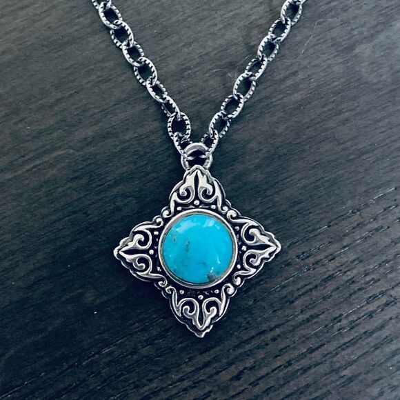 Barse Turquoise Stone Sterling Silver Pendant Necklace - Picture 1 of 6